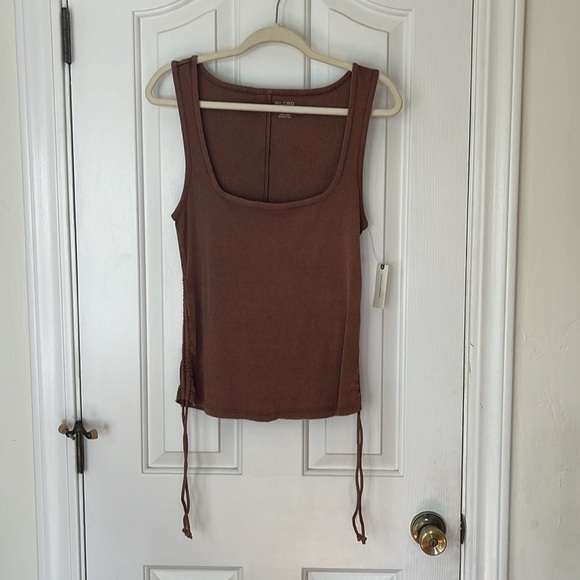 NWT Anthropologie X Pilcro | Ruched Square-Neck Tank Top Sleeveless Medium Boho - Picture 4 of 12